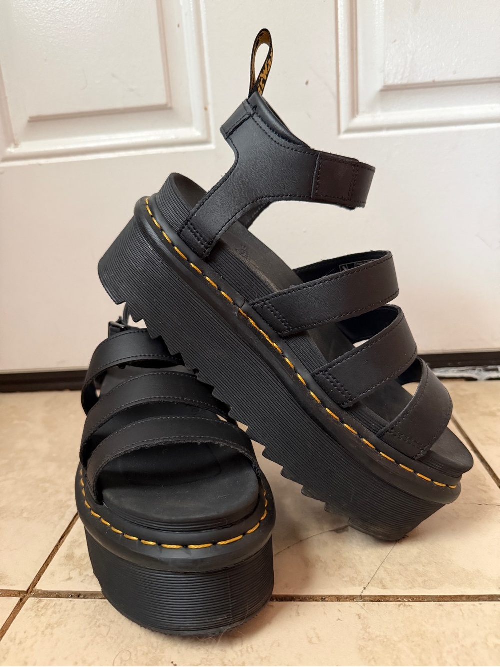 Dr. Martens Black Chunky Triple-Strap Platform Sandals